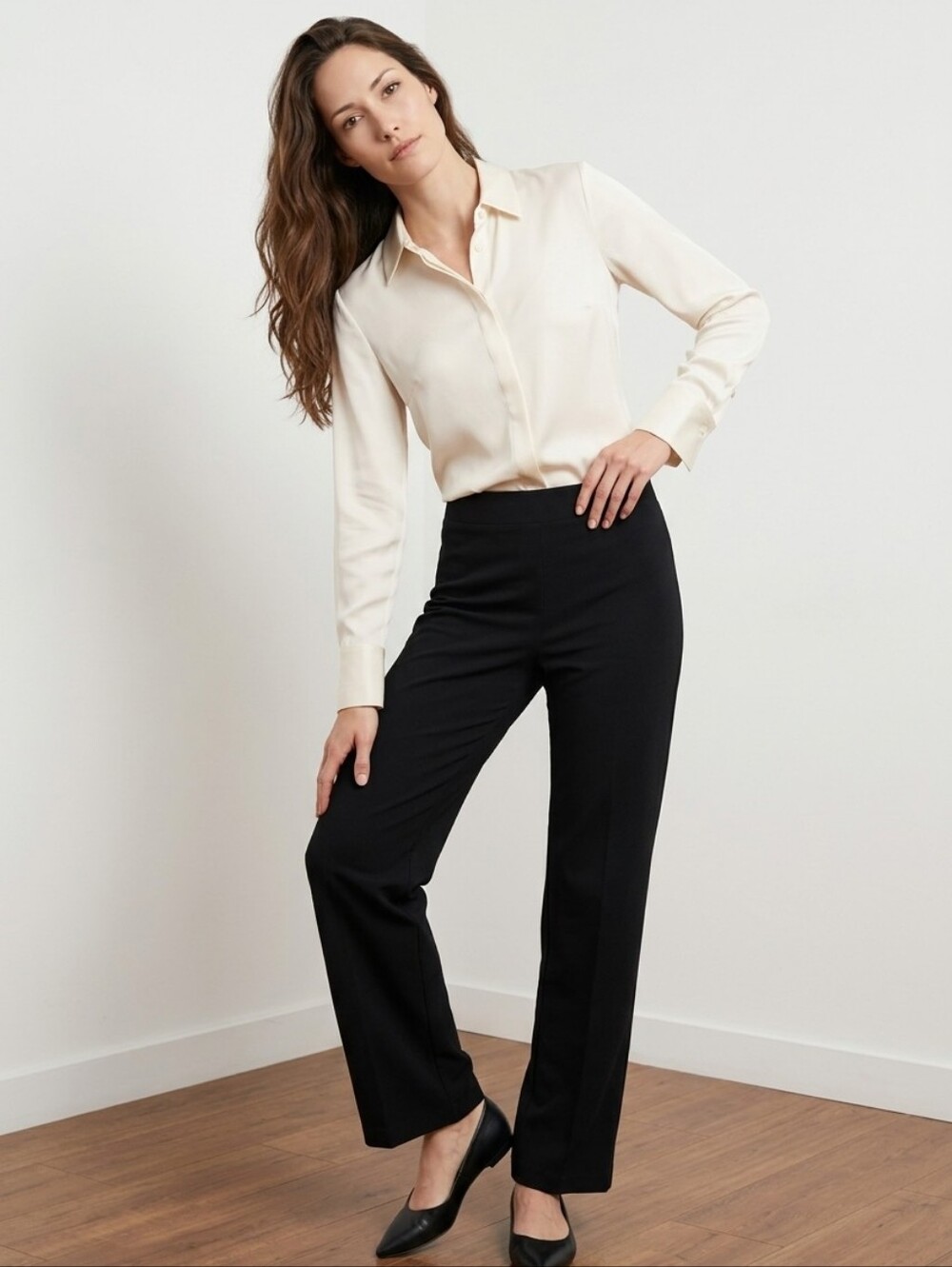 Eileen Fisher SZ M Black Pull On Straight Leg Casual‎ Relaxed Fit Pants